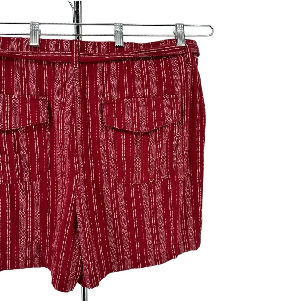 a.n.a Linen Blend Womens High Rise Pull-On Short Red Derby Stripe XXL NWT